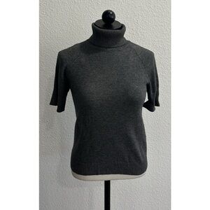 Vintage DKNY Short Sleeve Turtleneck Sweater Size Small Gray Wool Silk Cashmere